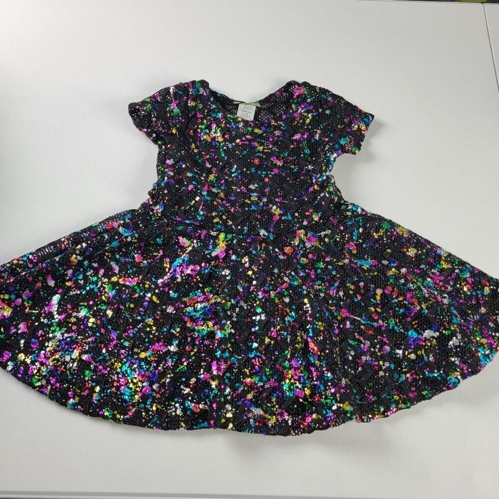 Little Mass Girls Size 4 Dress Black With Multicolor Sequin Glitter Short Sleeve